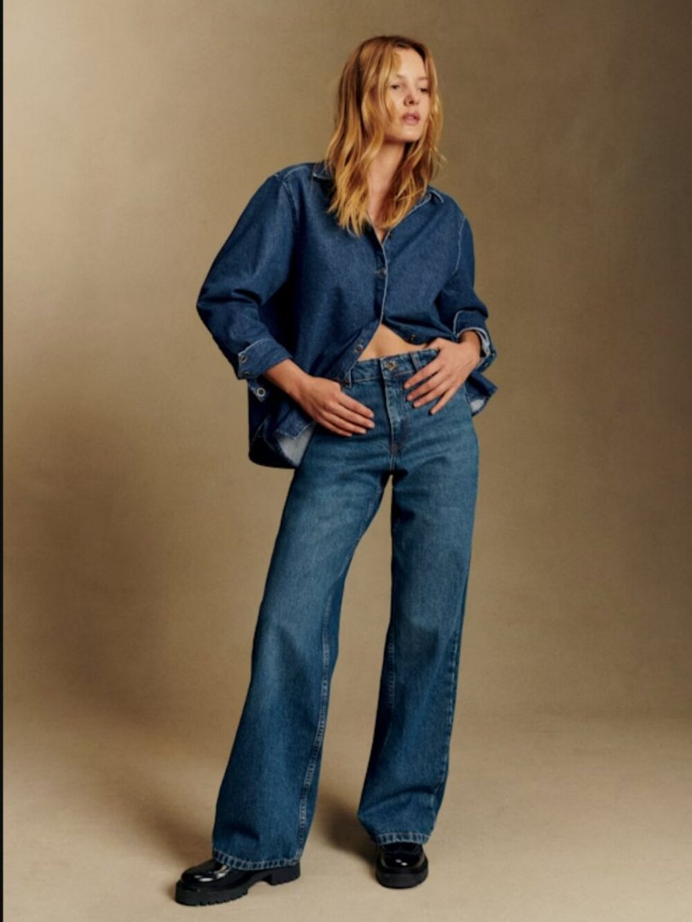 SEZANE The Wide Leg Trousers Jeans Pants Deep Blue Size 10